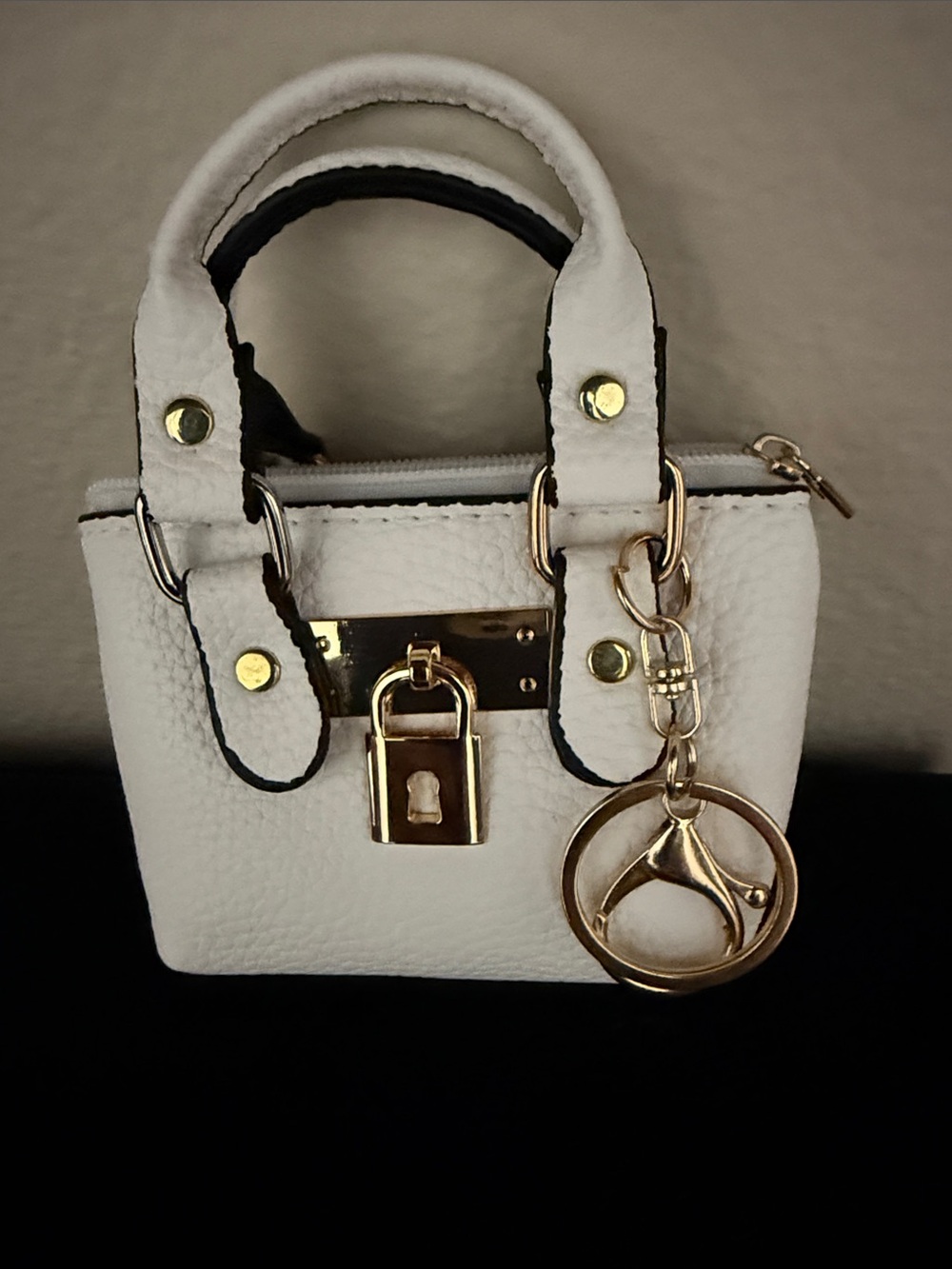 NEW White Mini Handbag Bagcharm with Gold Hardware 4"x3"